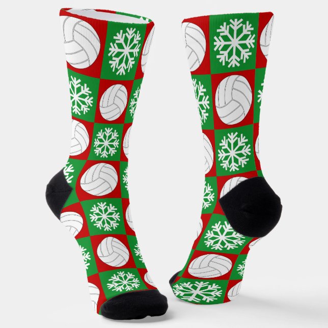 Volleyball Player Christmas Snowflake Pattern Cute Socks (Angled)