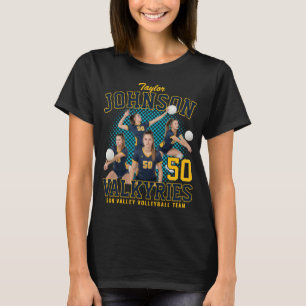 Volleyball Player Custom Photo Retro Bootleg Blue T-Shirt