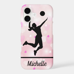 Volleyball Player Girl Sparkle Hearts Pink Pattern