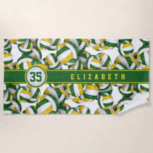 Volleyball player green gold team colours gifts beach towel