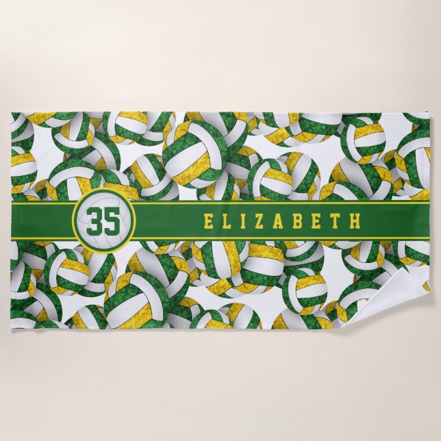 Volleyball player green gold team colours gifts  beach towel (Front)