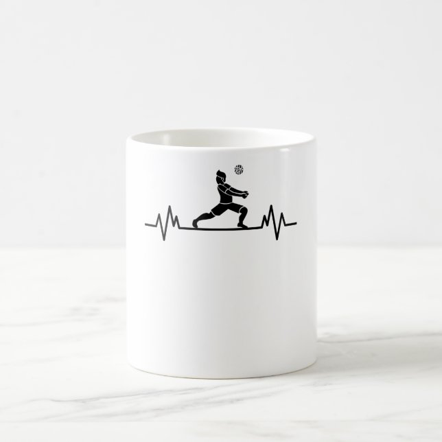 Volleyball Player Heartbeat Beach Funny Sport Gift Coffee Mug (Center)
