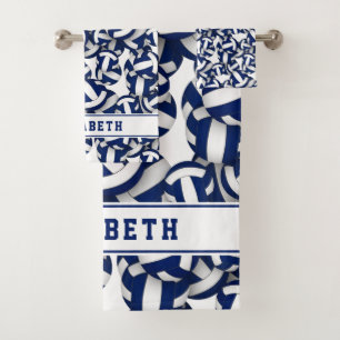 volleyball player name athletic blue team colours bath towel set