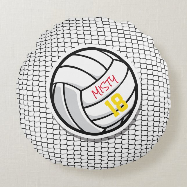 Volleyball Player Name Number Net Sports Fun Round Pillow (Front)