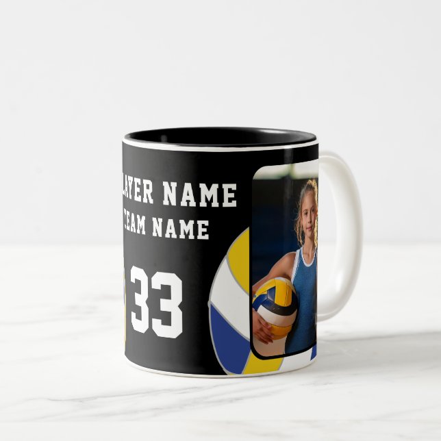 Volleyball Player Name Number Team 2 Photos Two-Tone Coffee Mug (Front Right)