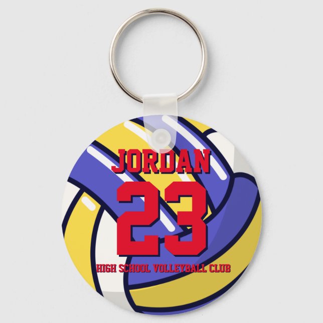 Volleyball Player Number School Sports Team Keychain (Front)