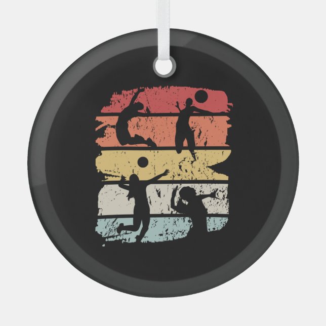 Volleyball Player Retro Glass Ornament (Front)