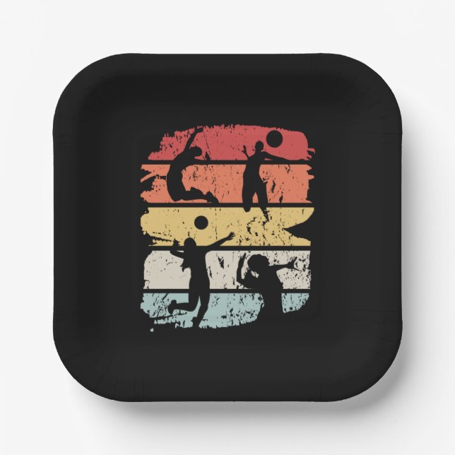 Volleyball Player Retro Paper Plate (Front)