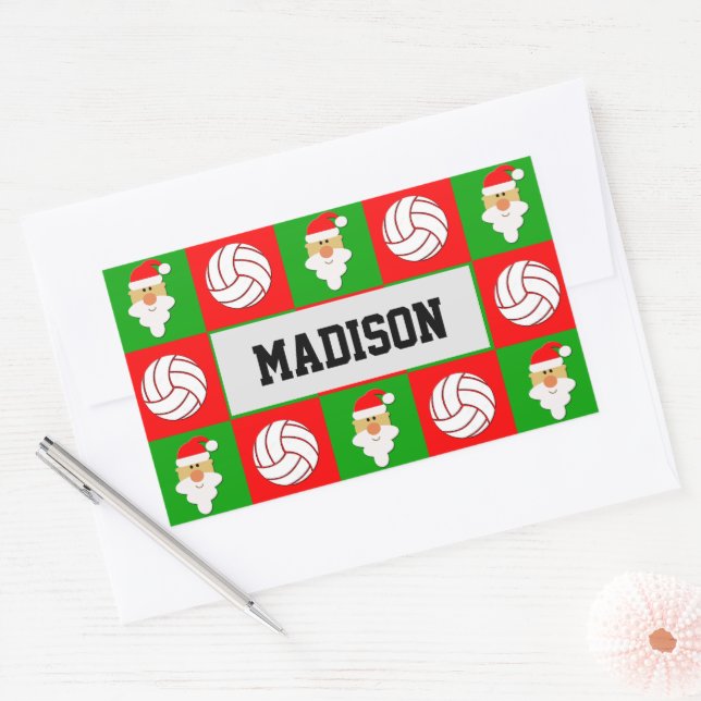 Volleyball Player Santa Clause Christmas Wrapping Sticker (Envelope)