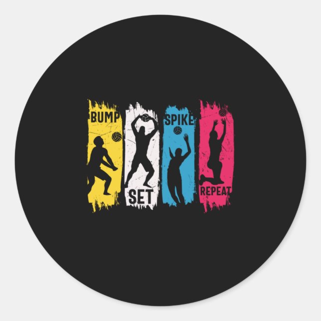 Volleyball Player | Set Spike Repeat Classic Round Sticker (Front)