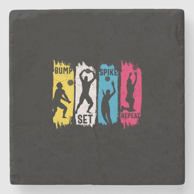 Volleyball Player | Set Spike Repeat Stone Coaster (Front)