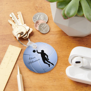 Volleyball Player Silhouette and Ball personalize Keychain