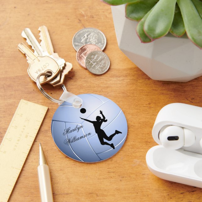 Volleyball Player Silhouette and Ball personalize Keychain (Desk)