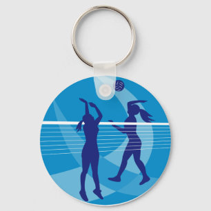 Volleyball Player Spiking Blocking Ball Indoor Keychain