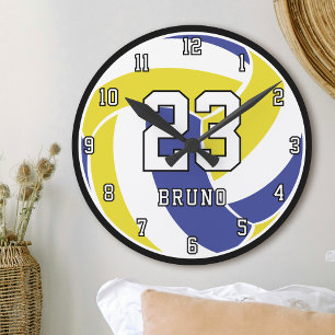 Volleyball Player Sports Ball Name & Jersey Number Round Clock