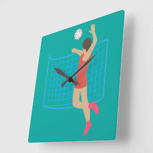 Volleyball Player Square Wall Clock