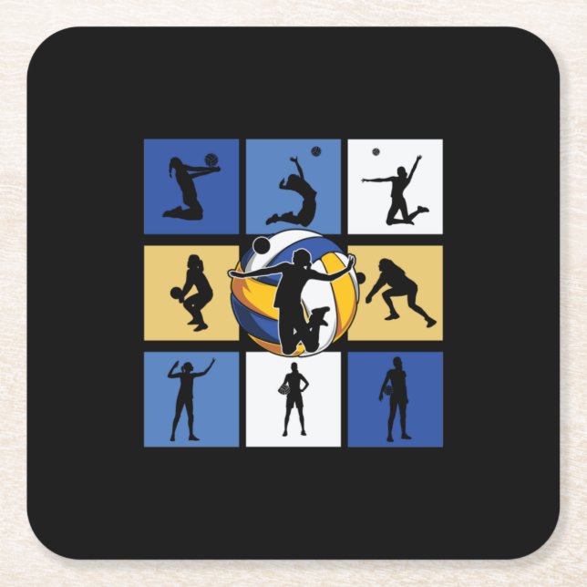 Volleyball Player | Volleyball Circle Square Paper Coaster (Front)