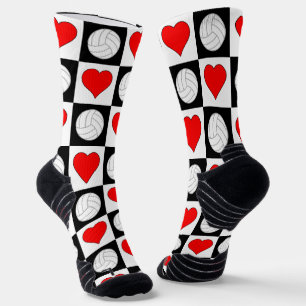 Volleyball Player Volleyballs and Hearts Pattern Socks