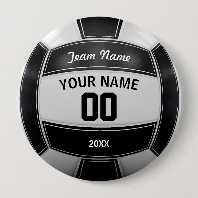 Volleyball Player's Name Year Team Black and White 4 Inch Round Button (Front)