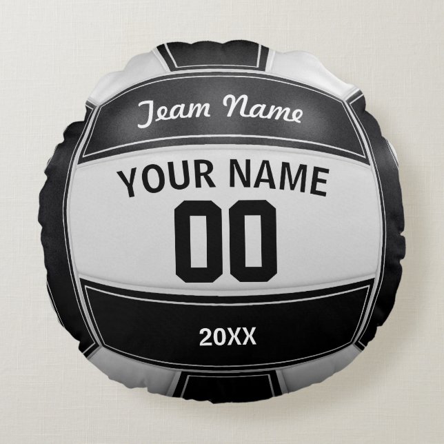 Volleyball Player's Name Year Team Black and White Round Pillow (Front)