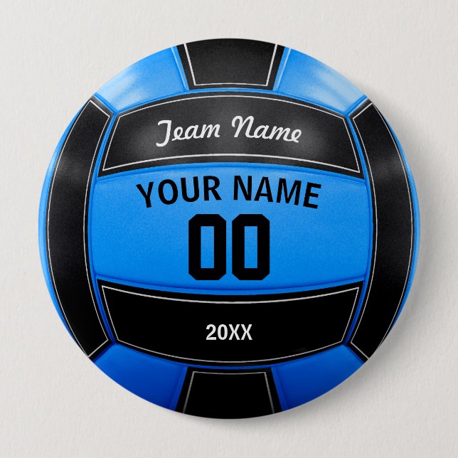 Volleyball Player's Name Year Team Black Blue 4 Inch Round Button (Front)