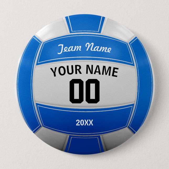 Volleyball Player's Name Year Team Blue 4 Inch Round Button (Front)