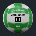 Volleyball Player's Name Year Team Green 4 Inch Round Button<br><div class="desc">Need a unique idea to give to your Team? Personalized Green and White Volleyball design. Insert your Team Name,  Player's Name,  Jersey Number,  Year. These keychain make a unique team gift.</div>