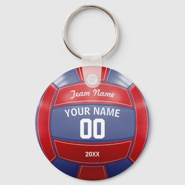 Volleyball Player's Name Year Team Red and Blue Keychain (Front)