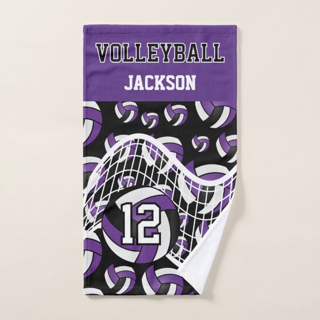 Volleyball - Purple, Black and White Hand Towel (Hand Towel)