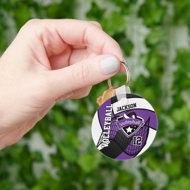 Volleyball - Purple, Black, and White Keychain (Hand)