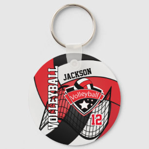 Volleyball 🏐 Red, Black & White Design Keychain