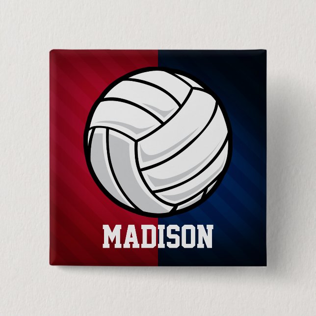 Volleyball; Red, White, and Blue 2 Inch Square Button (Front)