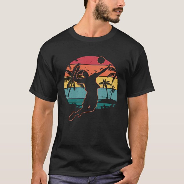 Volleyball Retro Sunset 70s Vintage Distressed T-Shirt (Front)