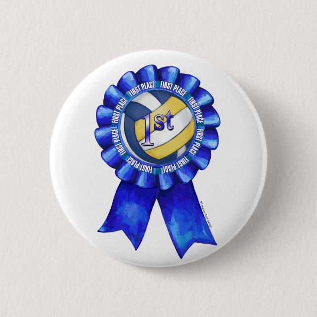 Volleyball Ribbons 1st 2 Inch Round Button (Front)
