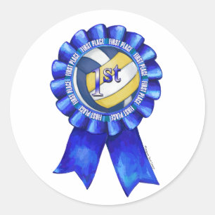 Volleyball Ribbons 1st Classic Round Sticker