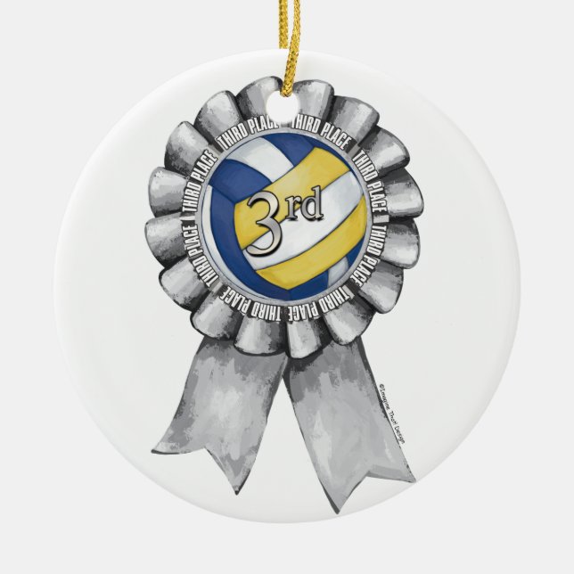 Volleyball Ribbons 3rd Ceramic Ornament (Front)
