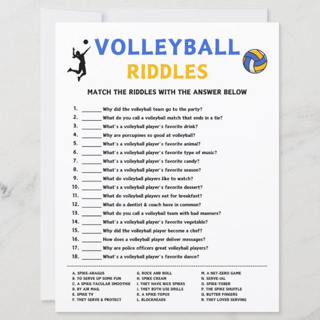 Volleyball Riddles Game (Front)