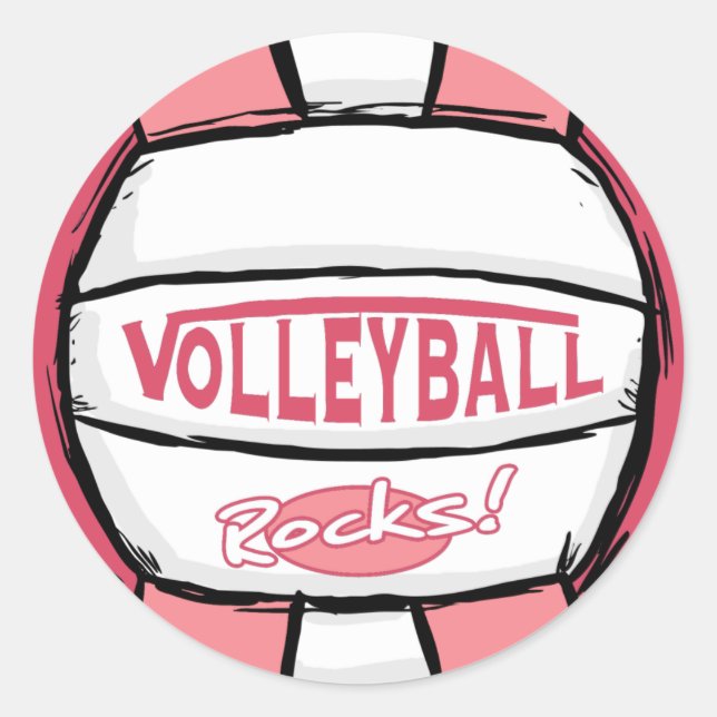 Volleyball Rocks Pink Classic Round Sticker (Front)