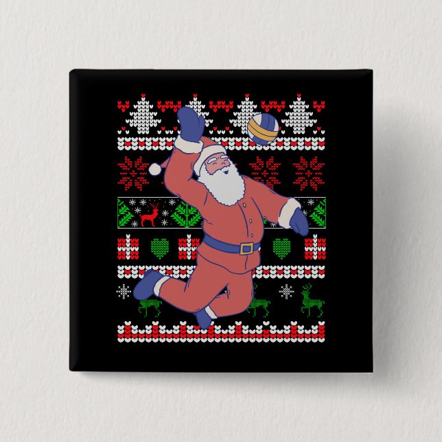 Volleyball Santa Claus Ugly Christmas 2 Inch Square Button (Front)