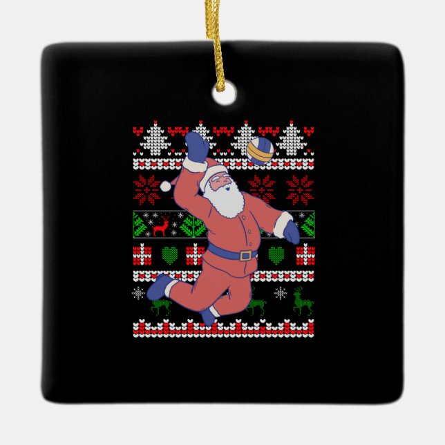 Volleyball Santa Claus Ugly Christmas Ceramic Ornament (Front)