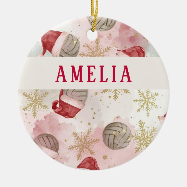 Volleyball Santa Hat Name Christmas   Ceramic Ornament (Front)