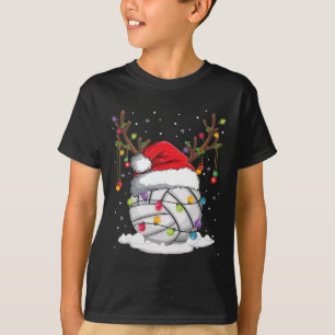 Volleyball Santa Hat Reindeer Christmas Lights Fun T-Shirt