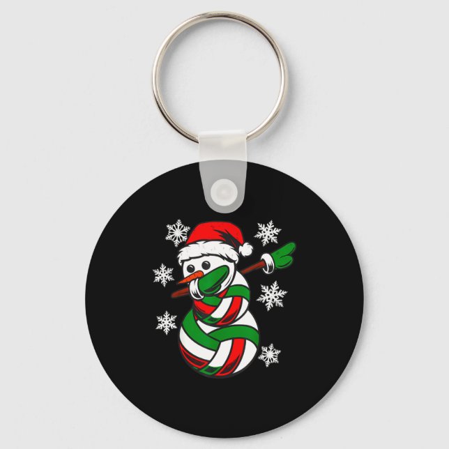 Volleyball Santa Hat Snowman Xmas Funny Volleyball Keychain (Front)