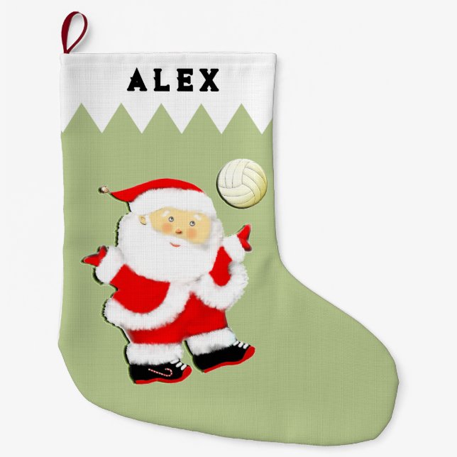 Volleyball Santa Large Christmas Stocking (Front)