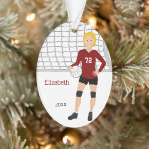 Volleyball Short Hair Blonde in Red and Black Ornament