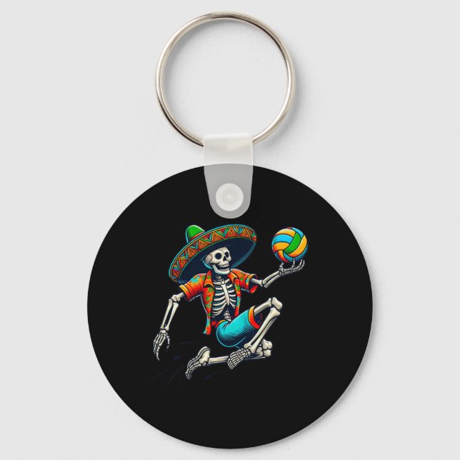 Volleyball Skeleton Mexican Sombrero Cinco De Mayo Keychain (Front)