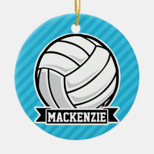 Volleyball; Sky Blue Stripes Ceramic Ornament