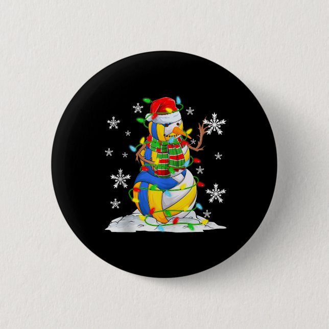 Volleyball Snowman Christmas Tree Lights Xma  2 Inch Round Button (Front)