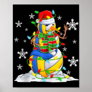 Volleyball Snowman Christmas Tree Lights Xma Poster