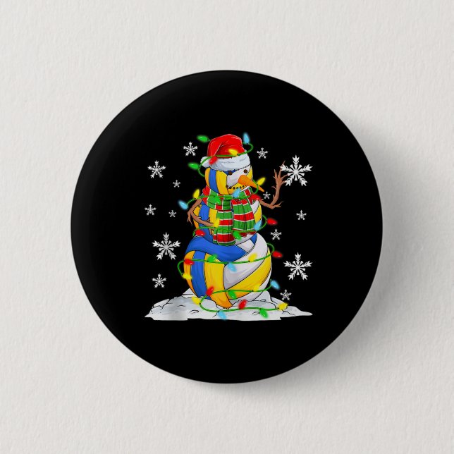 Volleyball Snowman Christmas Tree Lights Xma T Shi 2 Inch Round Button (Front)
